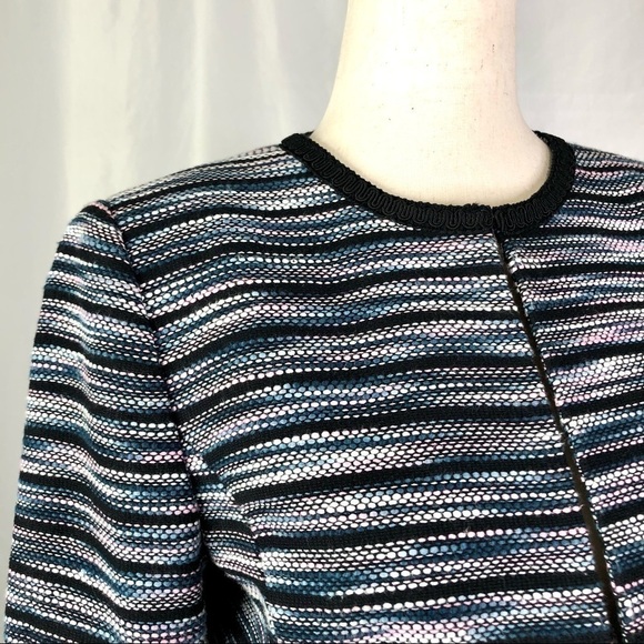 Tahari cropped fitted jacket open front woven cotton space dye 4 - Picture 2 of 8